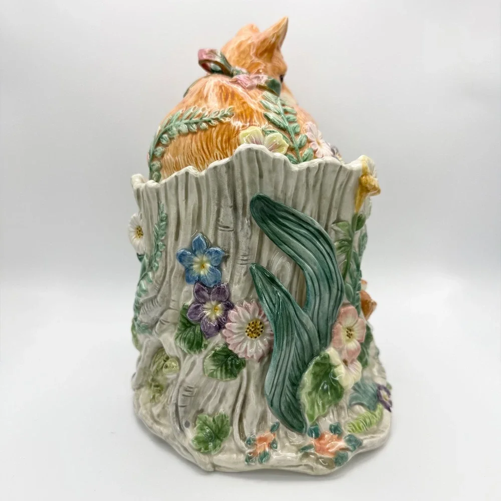 Fitz and Floyd Woodland Spring Fox Cookie Jar Vintage Tree Stump Cottagecore 10
